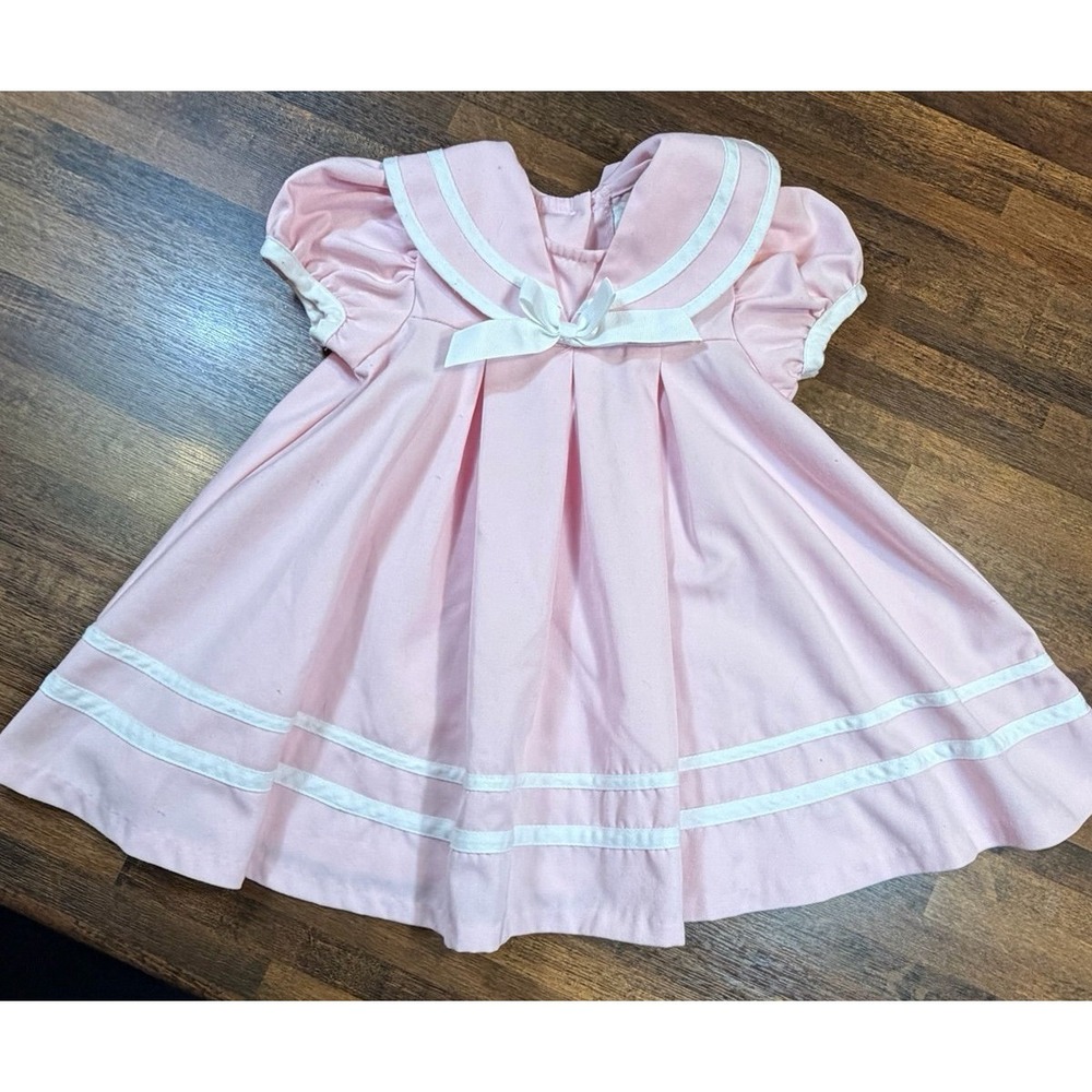 Vintage Rare Editions pink & white classic sailor dress.  Size 18/24 months.